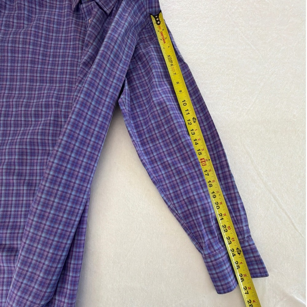 David Donahue Men XXL Purple Blue Plaid Long Sleeve Cotton Button Down Shirt - Picture 8 of 10